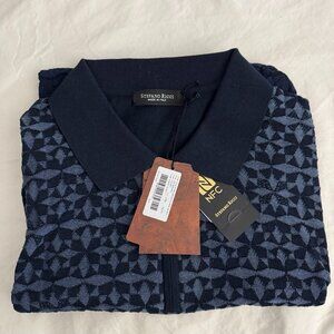 Stefano Ricci Silk Polo Shirt Blue Short Sleeve with Collar Size 54